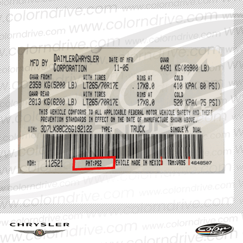 CHRYSLER-Farbcode-Etikett Beispiel 1