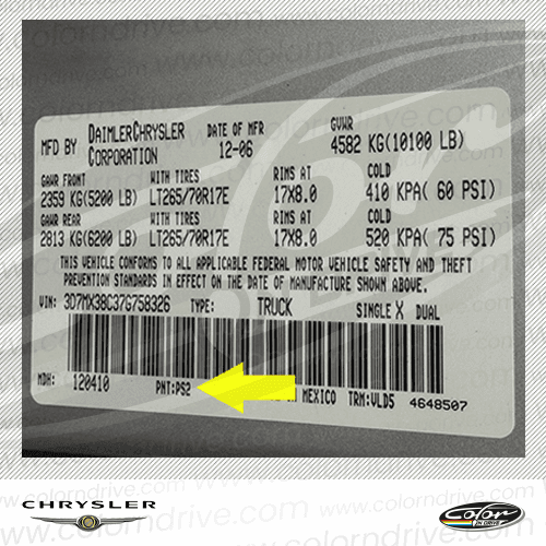 CHRYSLER-Farbcode-Etikett Beispiel 2